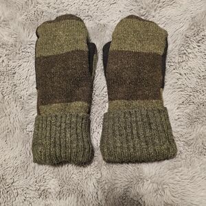 Felted Wool Cozy Green and Brown Mittens